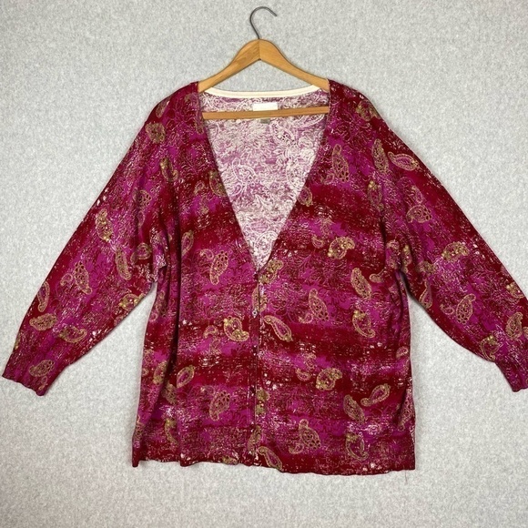 Avenue Light Weight Cardigan Sweater Red, Pink And Gold Size 26/28 - Picture 1 of 7